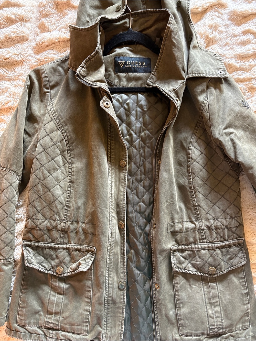 GUESS Olive Green Quilted Utility Jacket